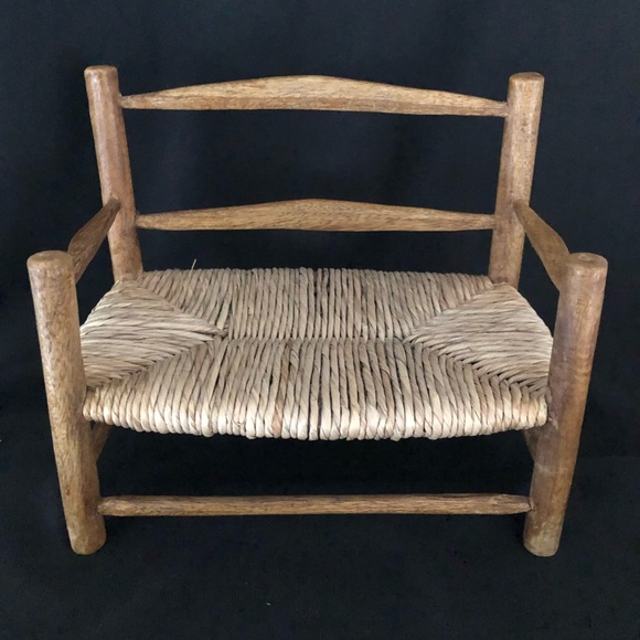 Other - Vintage Doll Wood & Woven Rattan Bench